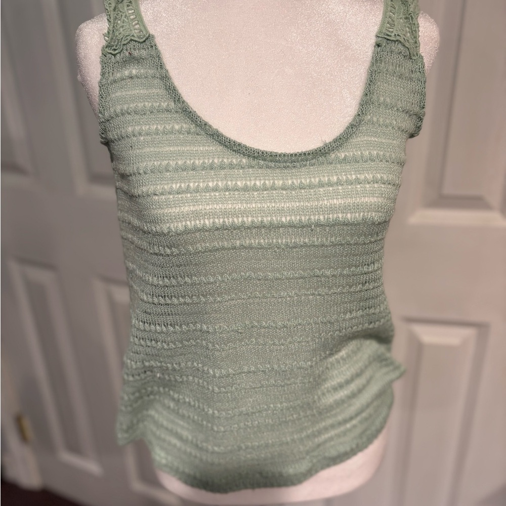 Robin K Green Ribbed Sleeveless Tank Top